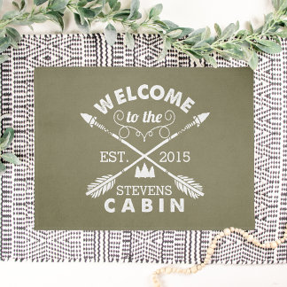 Welcome to the Cabin | Personalized Arrows Olive Doormat
