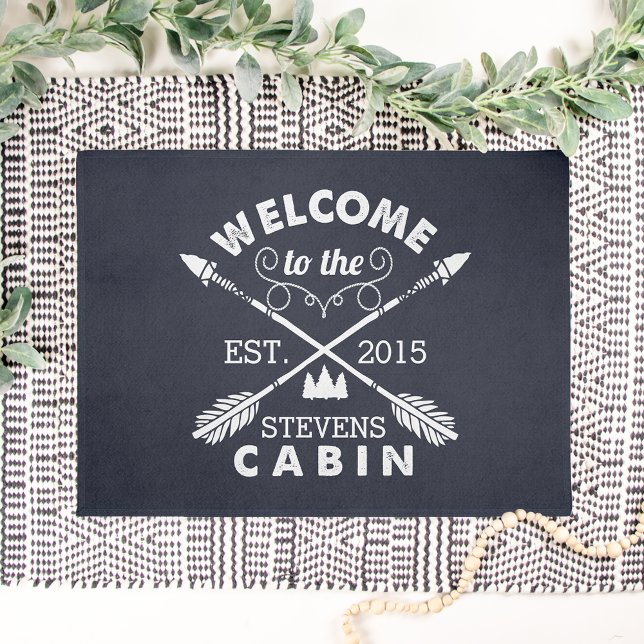 Welcome to the Cabin Personalized Doormat | Navy (Creator Uploaded)
