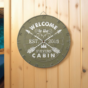 Welcome to the Cabin Rustic Arrows Personalized Dartboard