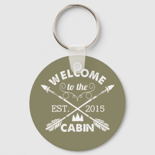 Welcome to the Cabin   Rustic Olive & White Keychain
