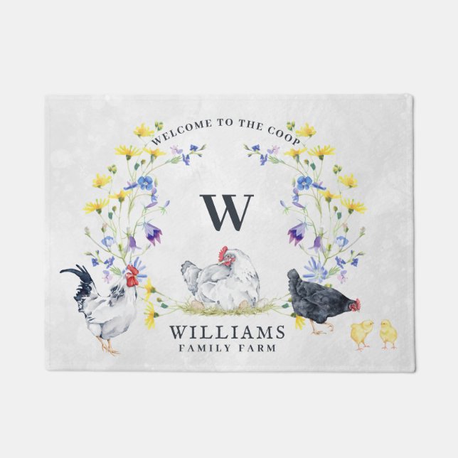 Welcome to the Chicken Coop | Family Name Monogram Doormat (Front)