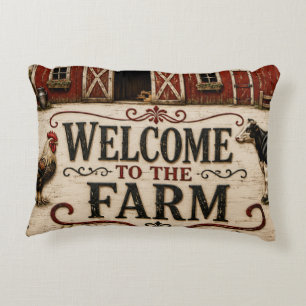 Welcome to the Farm Rustic Red Barn Farmhouse Accent Pillow