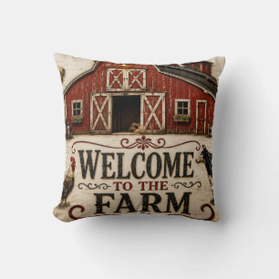 Welcome to the Farm Rustic Red Barn Farmhouse Throw Pillow