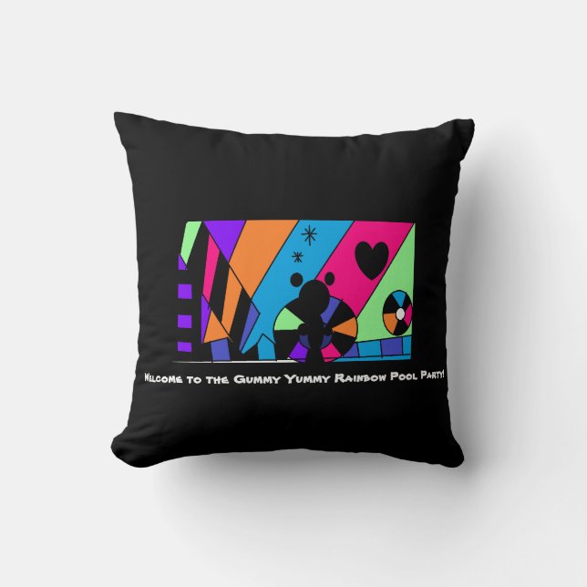 Welcome to the Gummy Yummy Rainbow Pool Party! Throw Pillow (Front)
