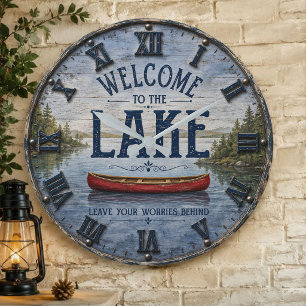 Welcome to the Lake Canoe House Large Clock