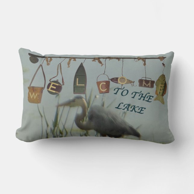 Welcome to the Lake Heron Lumbar Pillow (Front)