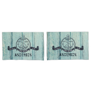 Welcome to the Lake House Blue Wood Pillowcase