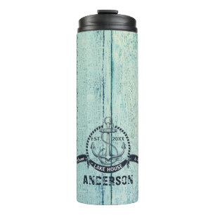 Welcome to the Lake House Blue Wood Thermal Tumbler