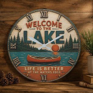 Welcome to the Lake House Cabin Decor Large Clock