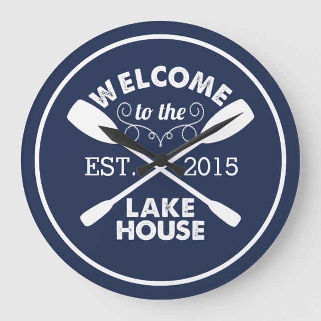 Welcome to the Lake House | Canoe Paddles Large Clock (Front)
