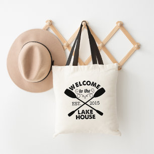 Welcome to the Lake House   Rustic Canoe Paddles Tote Bag