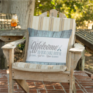 welcome to the lake house word art Throw Pillow