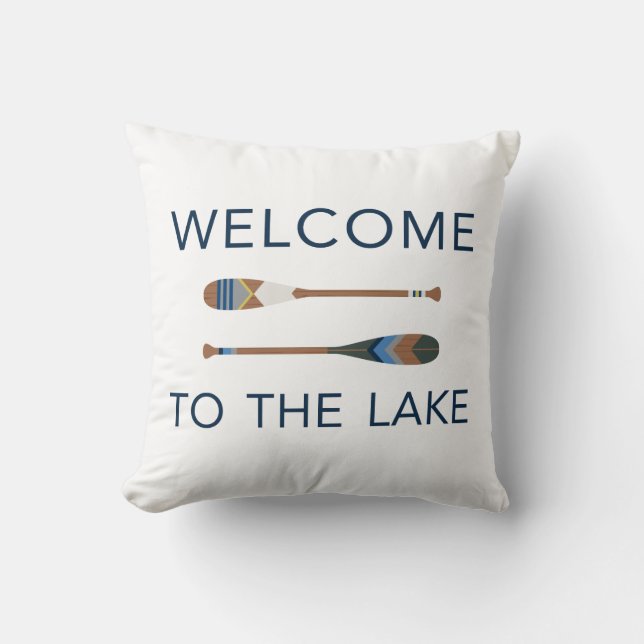 Welcome to the Lake Painted Paddle Throw Pillow (Front)