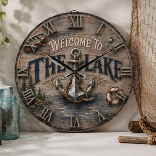 Welcome to the Lake Rustic Anchor Nautical Large Clock