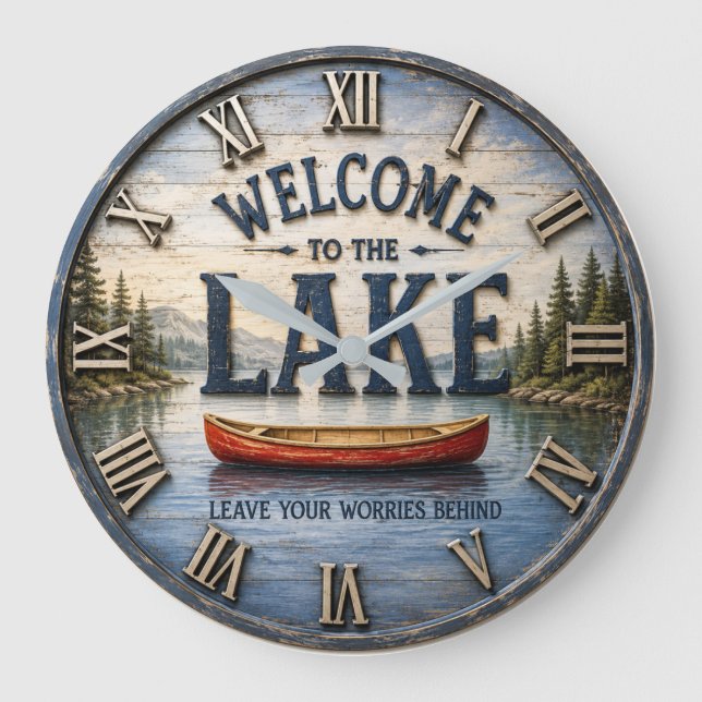 Welcome to the Lake Rustic Canoe  Large Clock (Front)