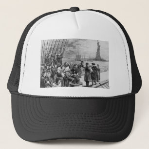 Welcome to the Land of Freedom from Ellis Island Trucker Hat