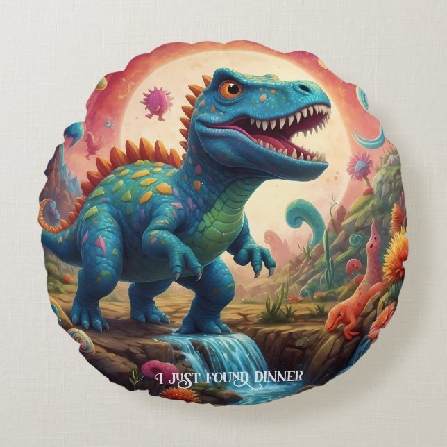 Welcome to the Magical World of Dino Delights Round Pillow (Front)