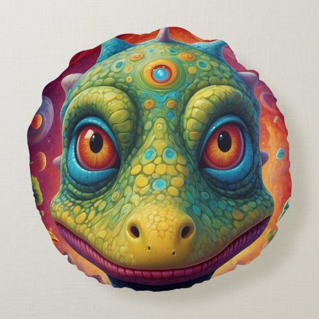 Welcome to the Magical World of Dino Delights Round Pillow (Back)
