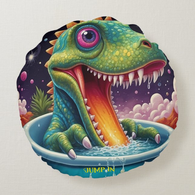 Welcome to the Magical World of Dino Delights Round Pillow (Back)