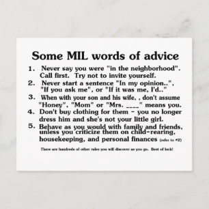 Welcome to the Mother in Law Club Advice Postcard