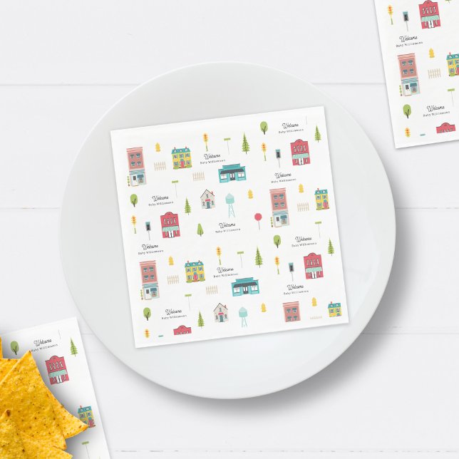 Welcome to the Neighbourhood Pattern Baby Shower Napkin (Creator Uploaded)