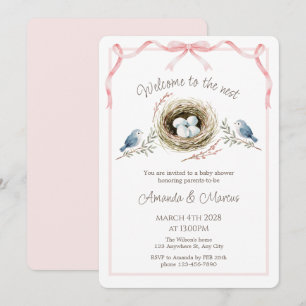 Welcome to the Nest Pink Ribbon Baby Shower Invitation