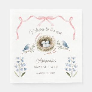 Welcome to the Nest Pink Ribbon Baby Shower Napkin
