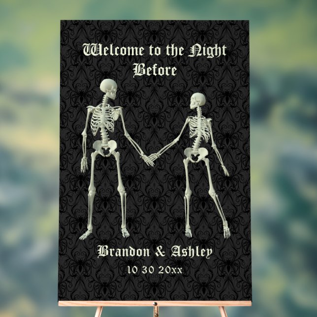 Welcome to the Night Before Elegant Skeletons Acrylic Sign (Neutral)