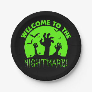 Welcome to the Nightmare Green Halloween 7" Paper Plate