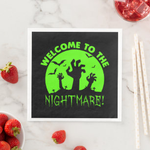 Welcome to the Nightmare Green Halloween Napkin