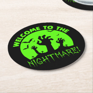 Welcome to the Nightmare Green Halloween Round Paper Coaster