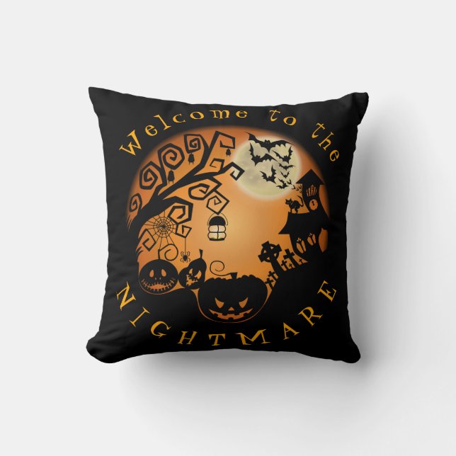 Welcome to the Nightmare Halloween Pumpkin Custom Throw Pillow (Front)