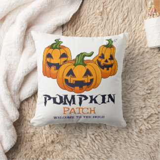 Welcome To The Patch Cute Spooky Pattern Pumpkin Throw Pillow