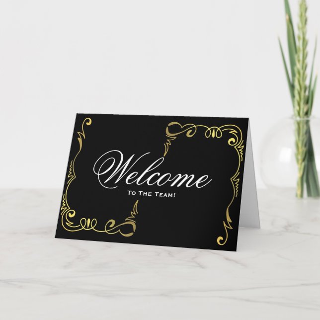 Welcome To The Team Swirl Floral Black & Gold Card (Front)
