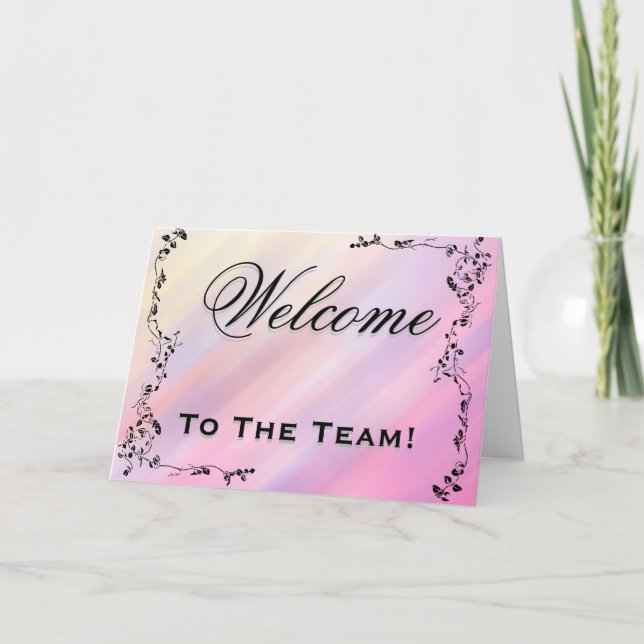 Welcome To The Team Swirl Floral Black & White Car Card (Front)