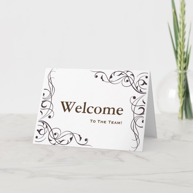 Welcome To The Team Swirl Floral Black & White Card (Front)