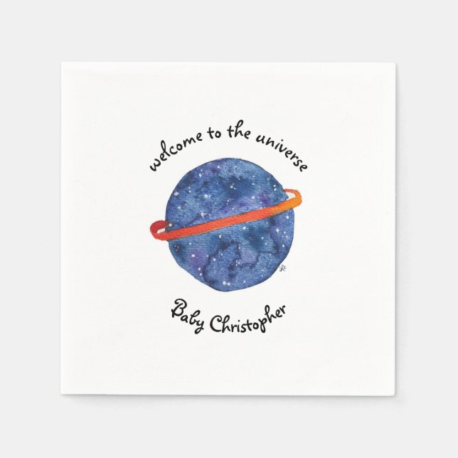 welcome to the universe space galaxy baby shower napkin (Front)