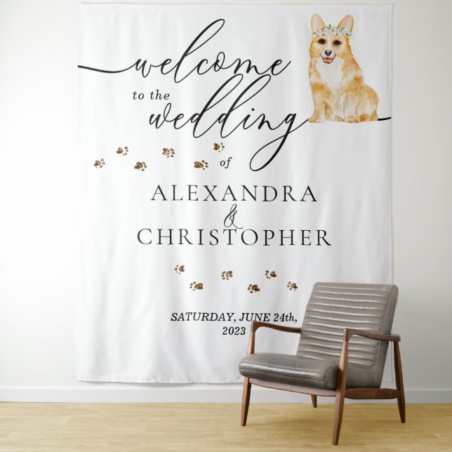 Welcome to the wedding Corgi Dog Tapestry (In Situ)