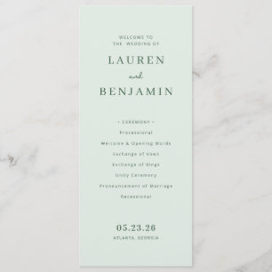 ** WELCOME TO THE WEDDING Mint Green Serif Ceremon Program