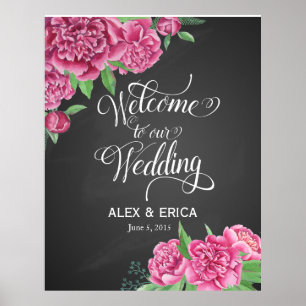 welcome to the wedding peony rose sign chalkboard