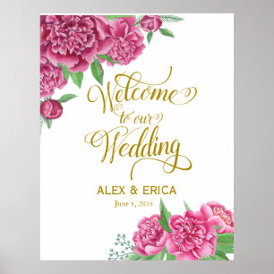welcome to the wedding peony rose sign pink gold