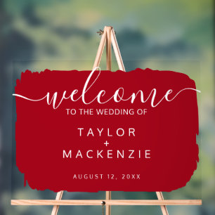 Welcome to the wedding personalized red acrylic sign