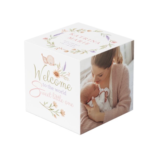 Welcome To The World Baby Photo Cube (Front Angled)