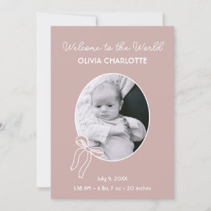 Welcome to the World Dusty Pink Newborn Baby Birth Announcement