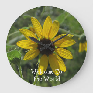 Welcome To The World Flower Photo Yellow Floral Large Clock