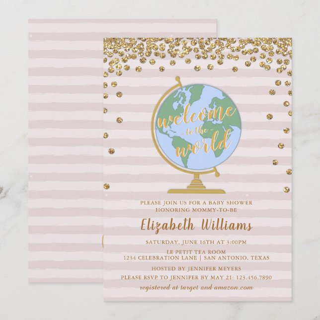 Welcome to the World Globe Baby Shower Invitation (Front/Back)