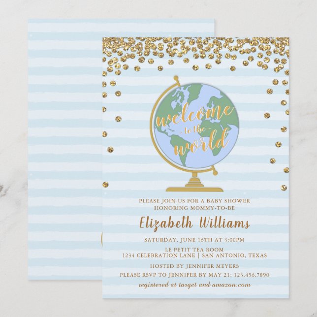 Welcome to the World Globe Baby Shower Invitation (Front/Back)