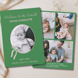 Welcome to the World Green Newborn Baby Birth Announcement
