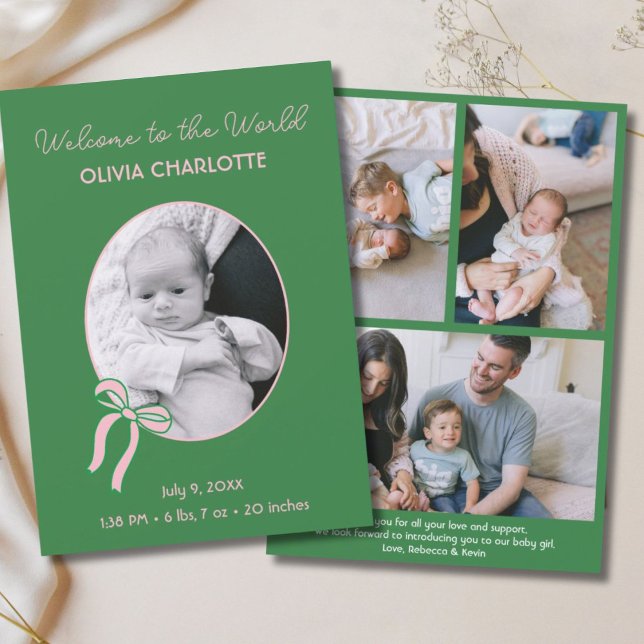 Welcome to the World Green Newborn Baby Birth Announcement (Welcome to the World Green Newborn Baby Birth Announcement)