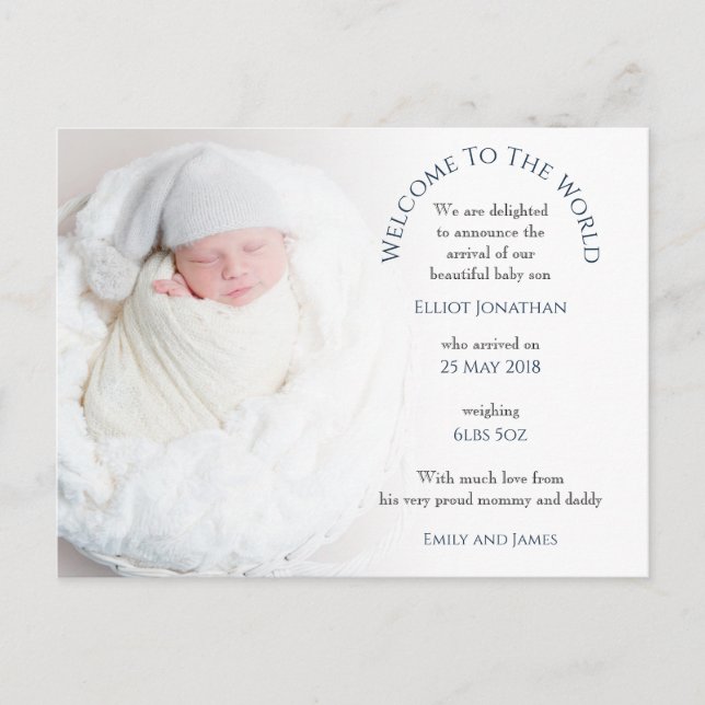 Welcome to the World Photo Birth Announcement  Postcard (Front)